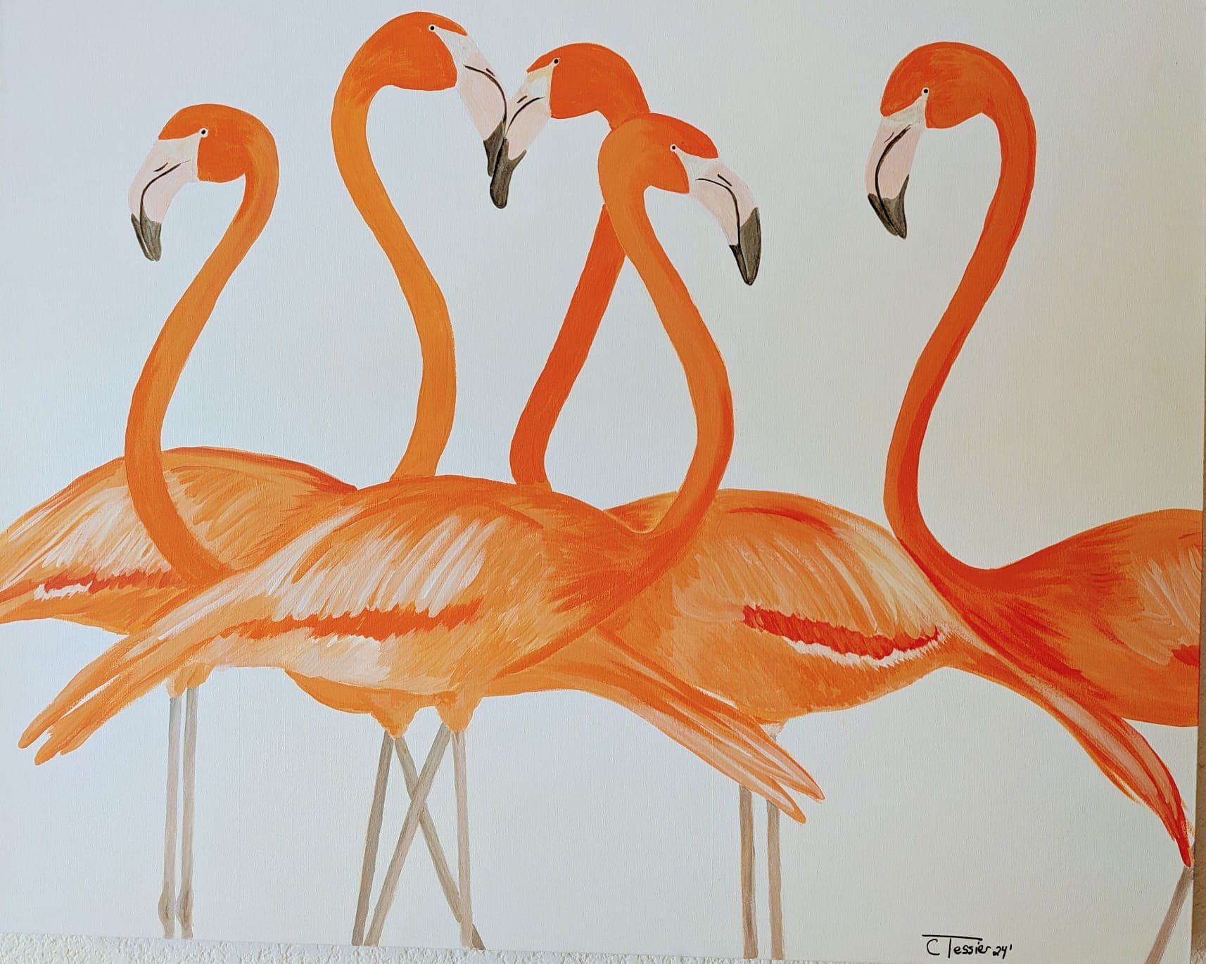 Dancing Flamingos, painting by Carol Tessier